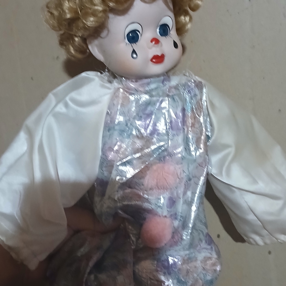 Vintage Colorful Clown Doll with White Sleeves